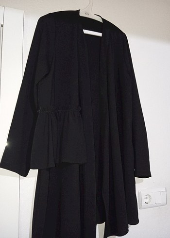 l Beden siyah Renk Uzun Siyah Kadın bağlamalı Kimono gömlek