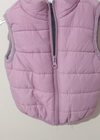 9-12 Ay Beden Kız Çocuk Pembe Yumuşak Dokulu Fermuarlı Yelek