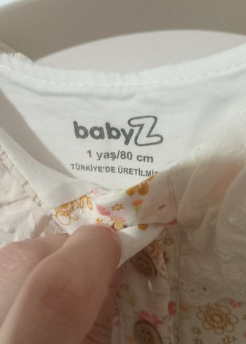 9-12 Ay Beden Uzun Kollu Beyaz Çiçekli Kız Çocuk Elbisesi