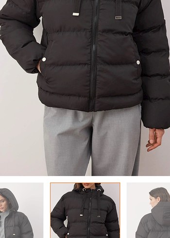 Siyah şişme  Mont - Görsel 5