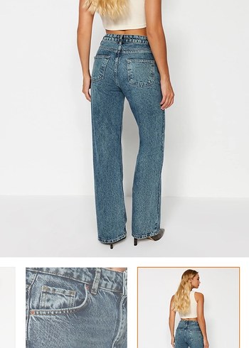 Mavi Soluk Efekt Vintage Yüksek Bel Wide Leg Jeans - Görsel 3
