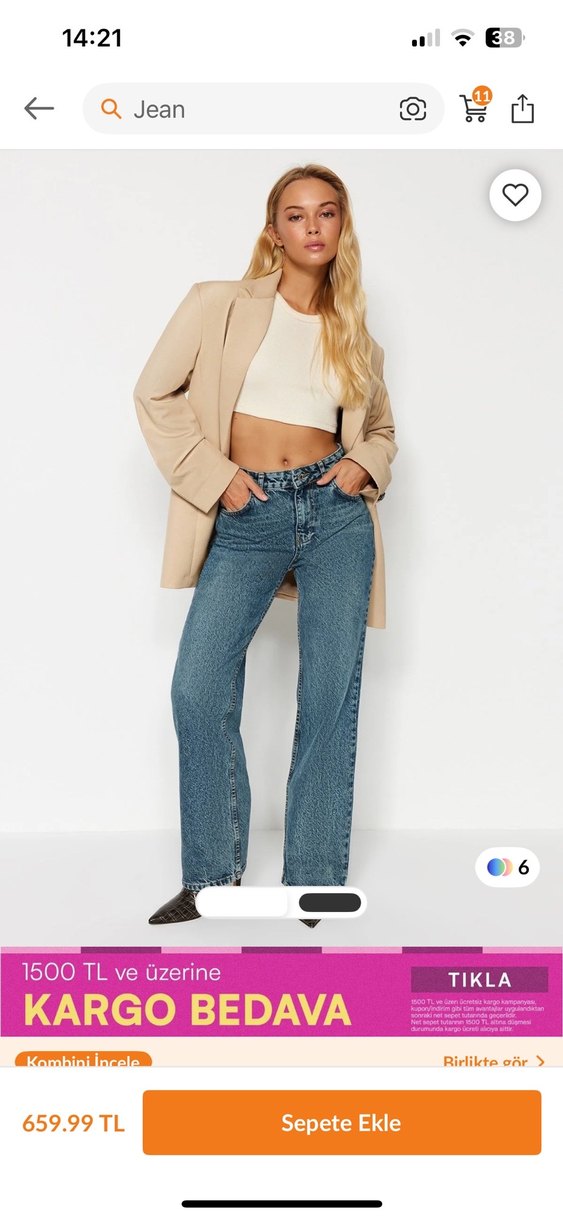 Mavi Soluk Efekt Vintage Yüksek Bel Wide Leg Jeans - Görsel 2