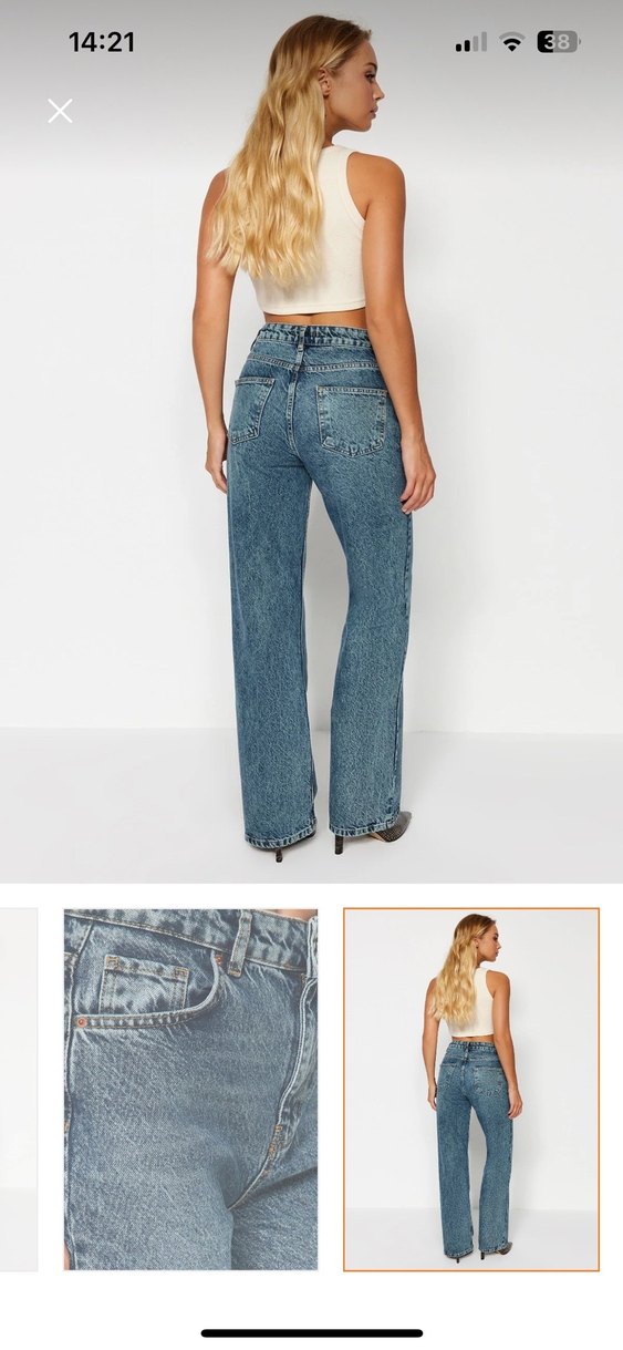 Mavi Soluk Efekt Vintage Yüksek Bel Wide Leg Jeans - Görsel 3