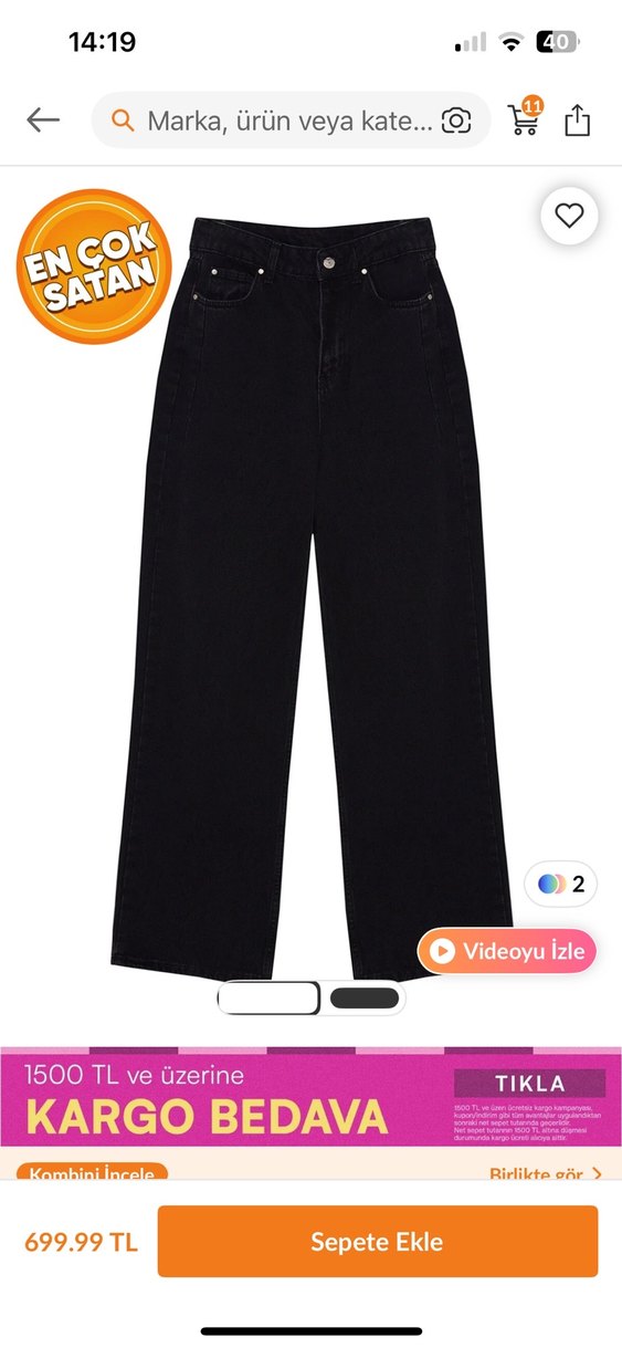 Siyah WideLeg Denim Pantolon - Görsel 3