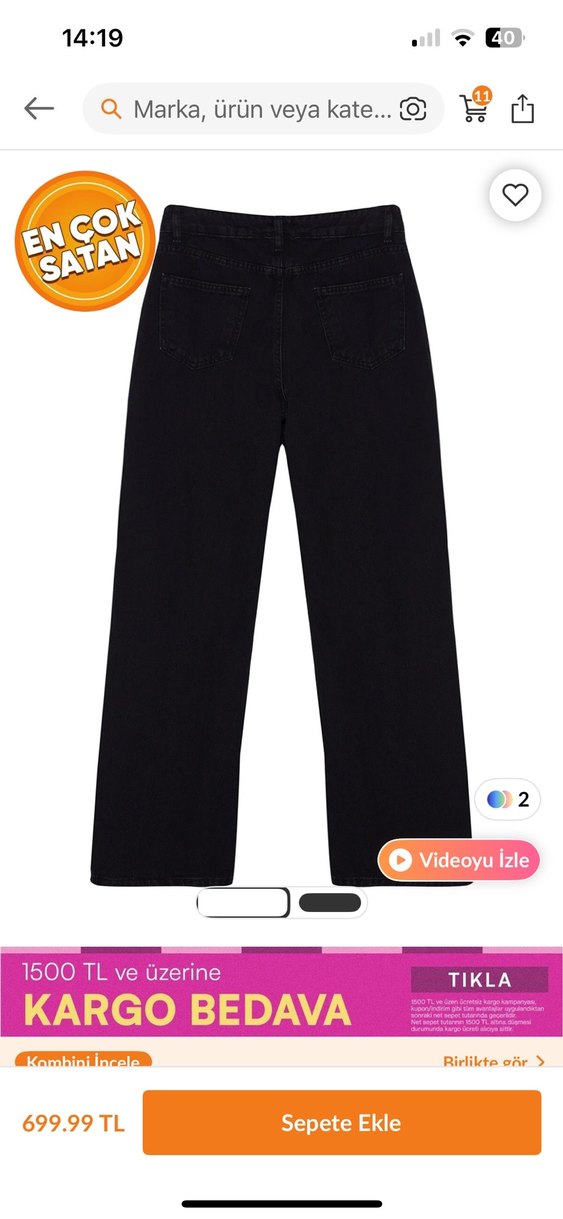 Siyah WideLeg Denim Pantolon - Görsel 2