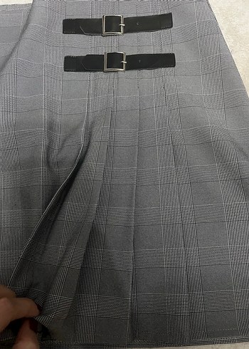 Ekose Desenli Gri Etek - Görsel 3