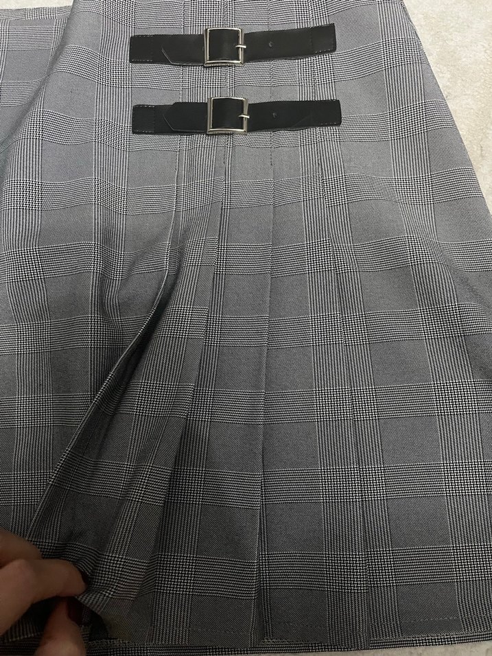 Ekose Desenli Gri Etek - Görsel 3