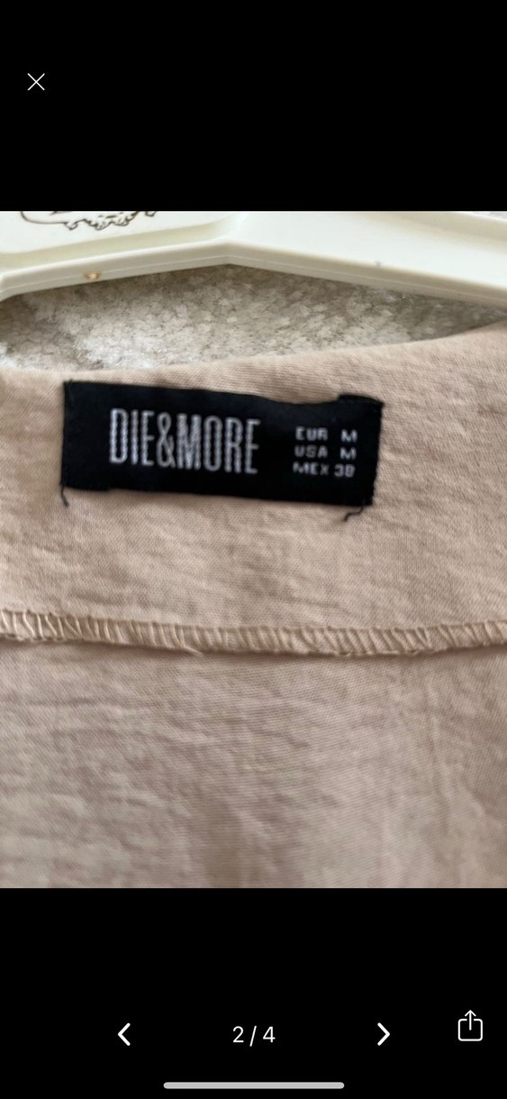 Bej V Yaka Volanlı Keten Elbise - Görsel 2