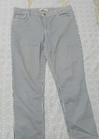 Gri Çizgili Kadın Denim Pantolon
