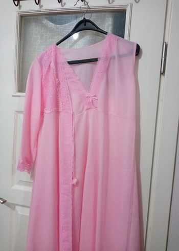 Pembe Uzun Kollu Kadın Gecelik,sabahlık ikili Takım yeni vintega - Görsel 3