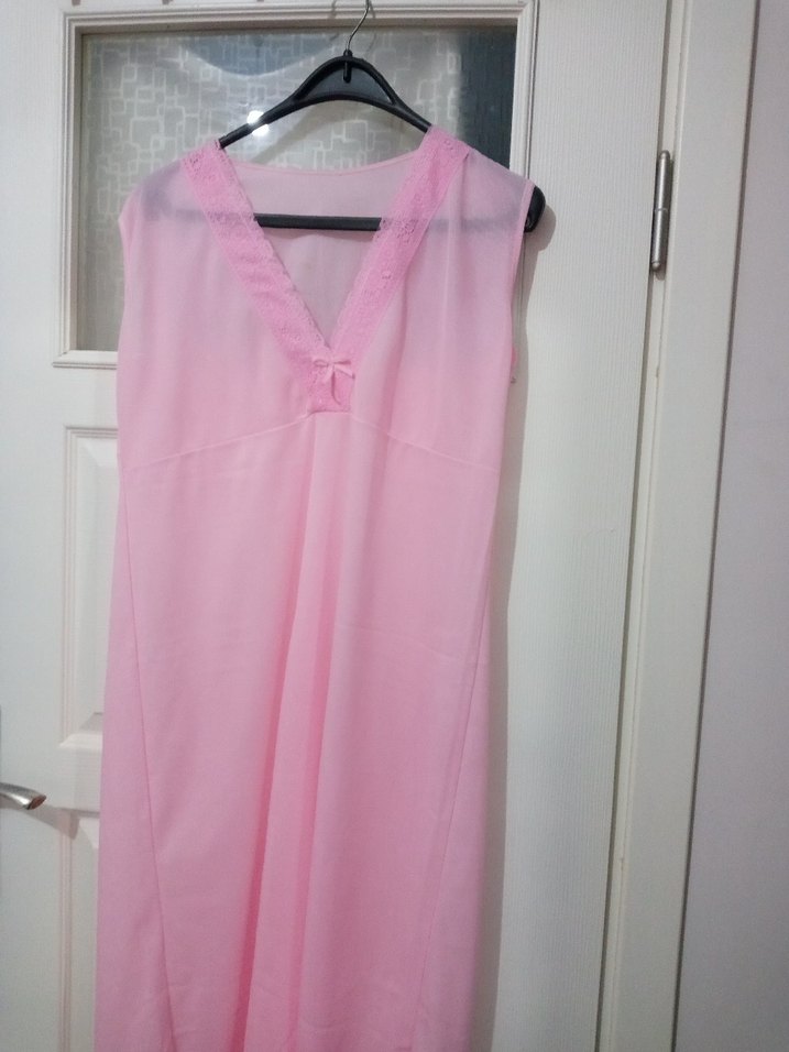 Pembe Uzun Kollu Kadın Gecelik,sabahlık ikili Takım yeni vintega - Görsel 4