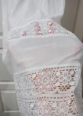 Kadın Beyaz Dantelli Midi Gecelik - Görsel 2