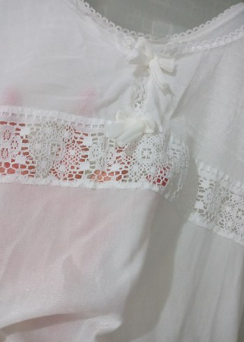 Kadın Beyaz Dantelli Midi Gecelik - Görsel 3