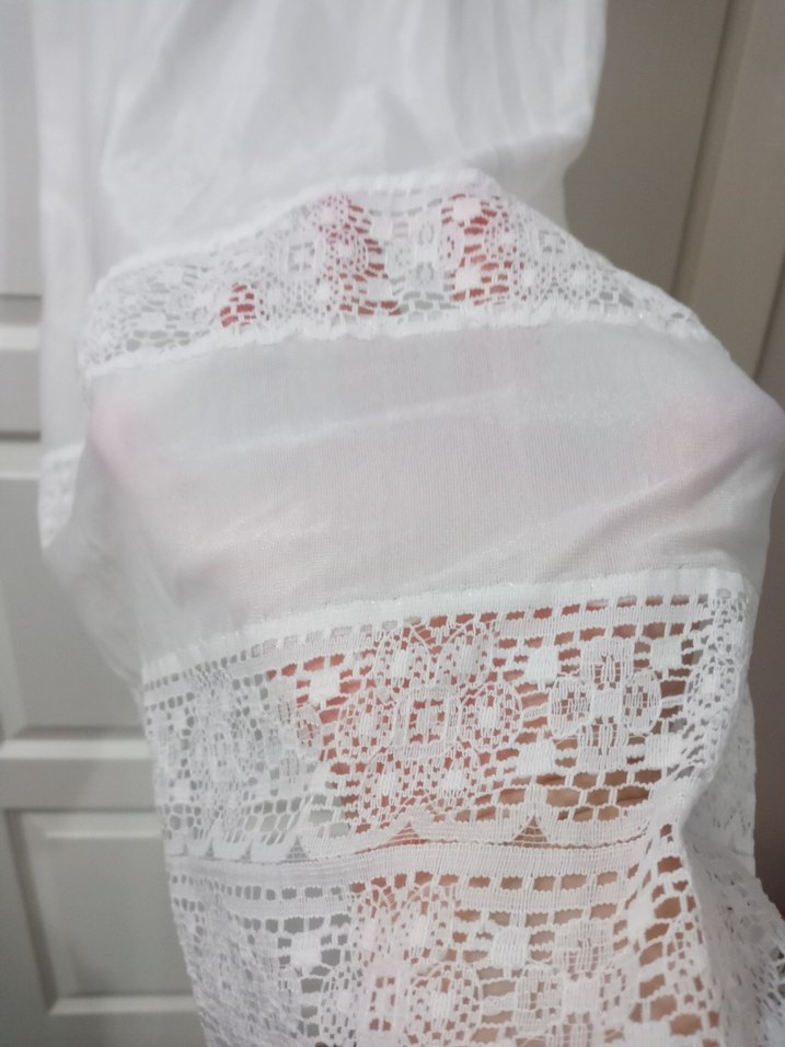 Kadın Beyaz Dantelli Midi Gecelik - Görsel 2