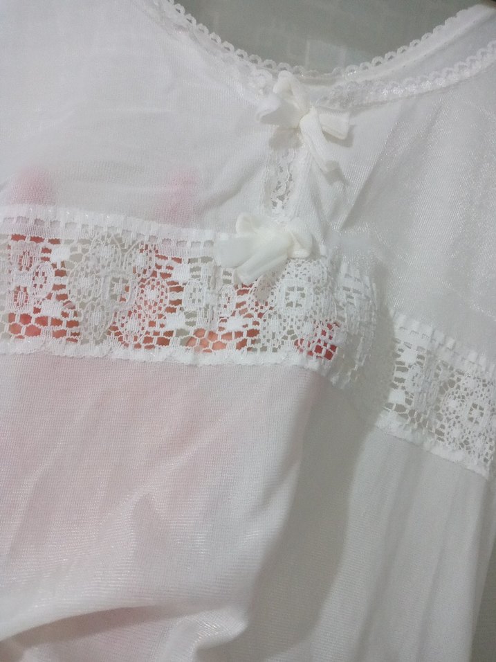 Kadın Beyaz Dantelli Midi Gecelik - Görsel 3