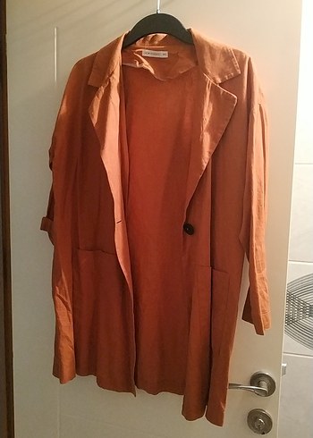 LC Waikiki Bej Kadın Keten Midi Ceket