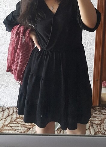 Siyah Kruvaze Yaka Elbise