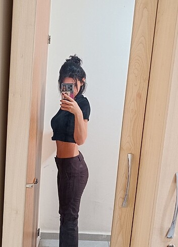 34 Beden Mango düşük bel kahverengi pantolon