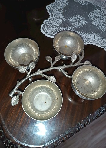 Alman Gümüşü Bohem Tarzı Dallar ve Yapraklar Sunumluk 4lü kase - Görsel 2