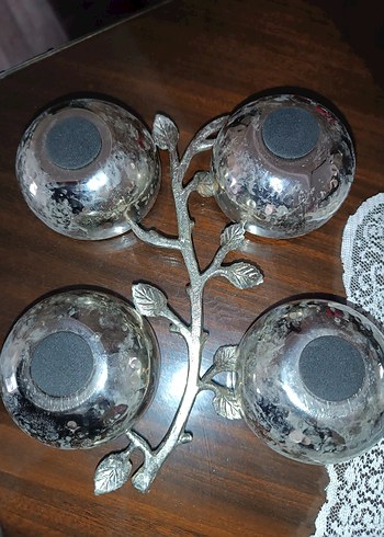 Alman Gümüşü Bohem Tarzı Dallar ve Yapraklar Sunumluk 4lü kase - Görsel 4