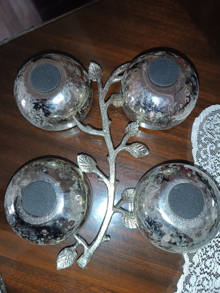 Alman Gümüşü Bohem Tarzı Dallar ve Yapraklar Sunumluk 4lü kase - Görsel 4