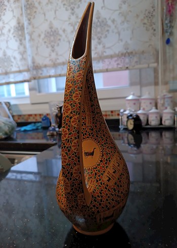 Antika Hitit Geyik Kil Vazo 38cm Dekoratif - Görsel 4