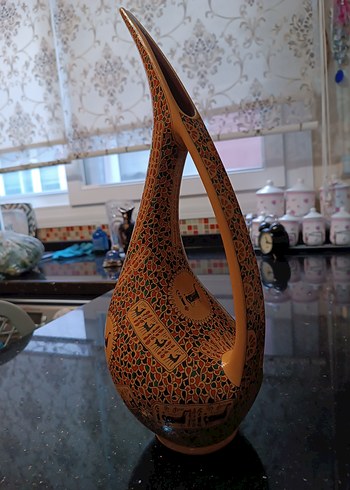 Antika Hitit Geyik Kil Vazo 38cm Dekoratif - Görsel 5