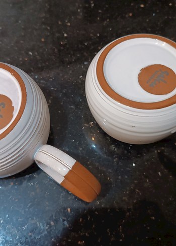 Saku handmade Kulplu beyaz Seramik Kupa 2 adet - Görsel 2