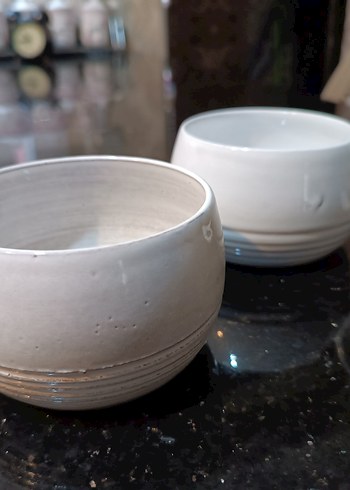 Saku handmade Kulplu beyaz Seramik Kupa 2 adet - Görsel 3