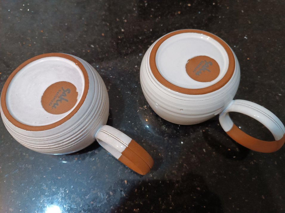 Saku handmade Kulplu beyaz Seramik Kupa 2 adet - Görsel 2