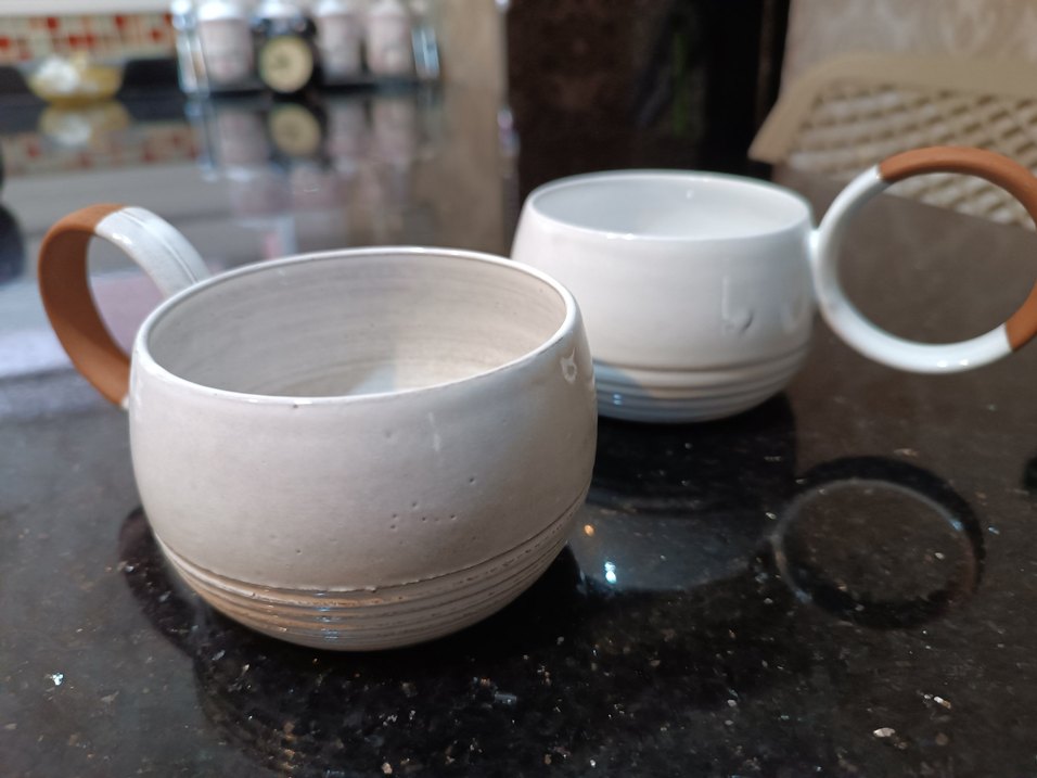 Saku handmade Kulplu beyaz Seramik Kupa 2 adet - Görsel 3