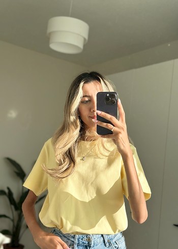 Sarı Oversize Kısa Kollu Tişört - Görsel 5