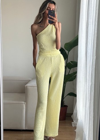 Sarı Tek Omuz Triko takım - Görsel 5