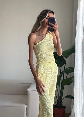 Sarı Tek Omuz Triko takım - Görsel 4