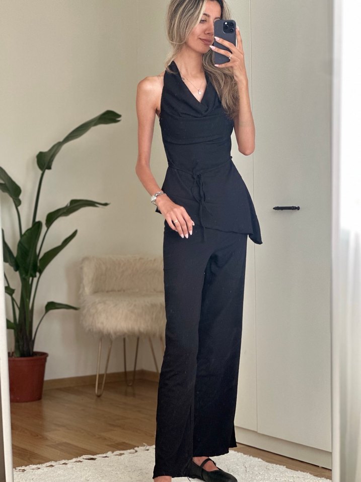 Siyah Kadın Uzun İp Askılı takım - Görsel 5