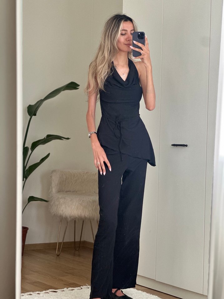 Siyah Kadın Uzun İp Askılı takım - Görsel 4