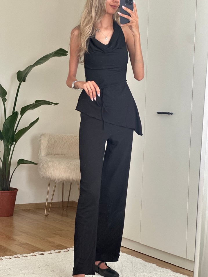 Siyah Kadın Uzun İp Askılı takım - Görsel 3