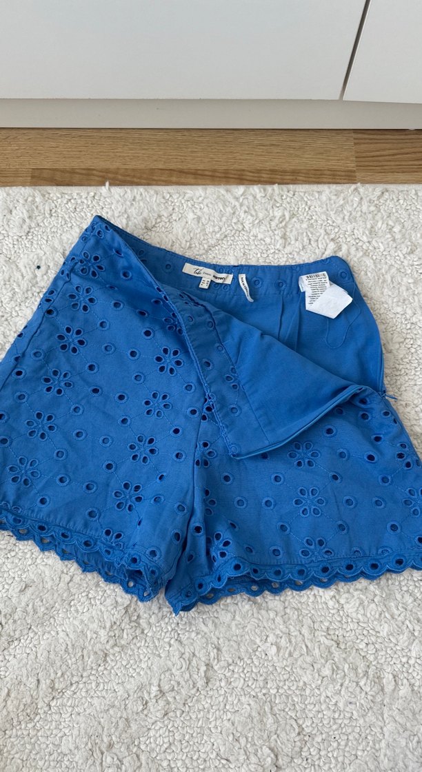 Dantel Detaylı Mavi Mini Şort - Görsel 3