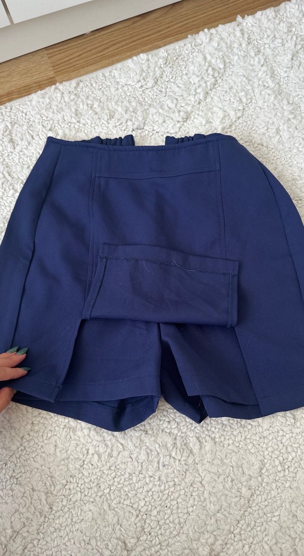 Lacivert Pilili Kadın Mini şort Etek - Görsel 4