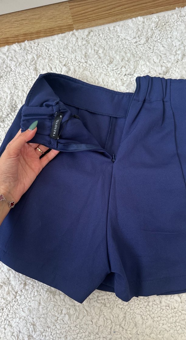 Lacivert Pilili Kadın Mini şort Etek - Görsel 3