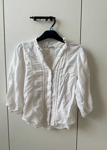 Düğmeli Beyaz Keten Kadın Gömlek - Görsel 3