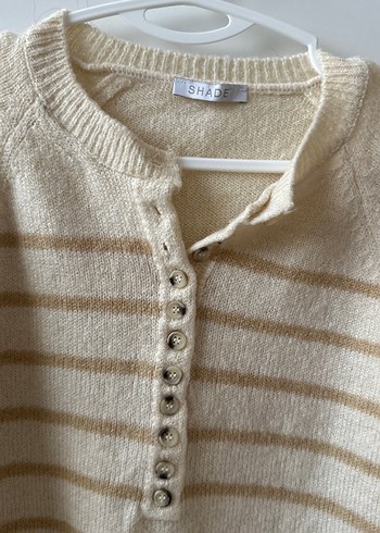 Bej Çizgili Örgü Kadın Kazak - Görsel 2