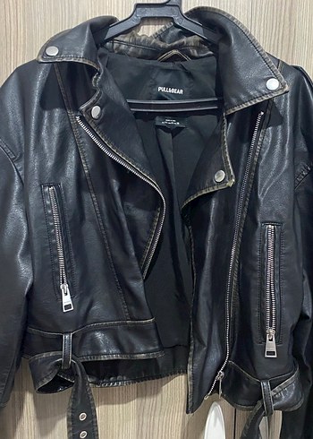 Kadın Siyah Deri Biker Ceket - Görsel 2