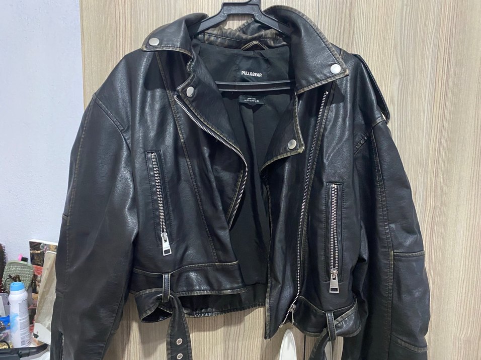 Kadın Siyah Deri Biker Ceket - Görsel 2