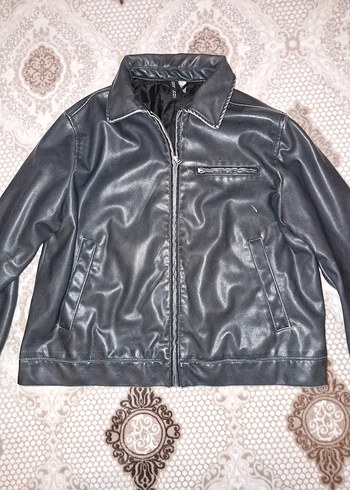 m Beden H&M Gri Deri Biker Ceket Kadın