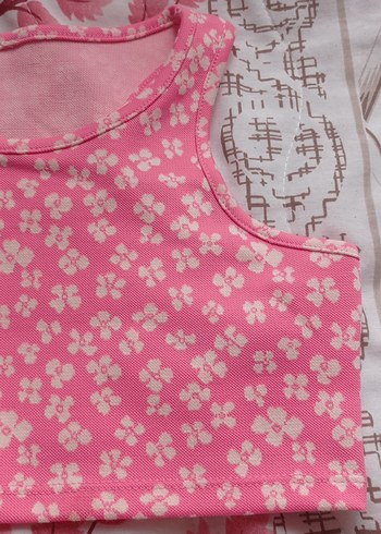 Koton pembe çiçekli crop