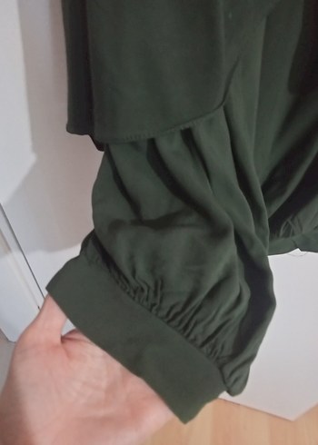 m Beden Kadın Haki Salaş Drapeli Uzun Pantolon