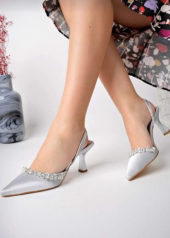 Diger Beyaz Payetli Stiletto Abiye Ayakkabı
