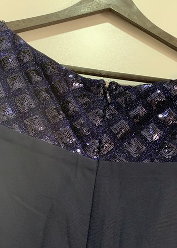 Lacivert Drapeli Uzun Abiye Elbise - Görsel 4