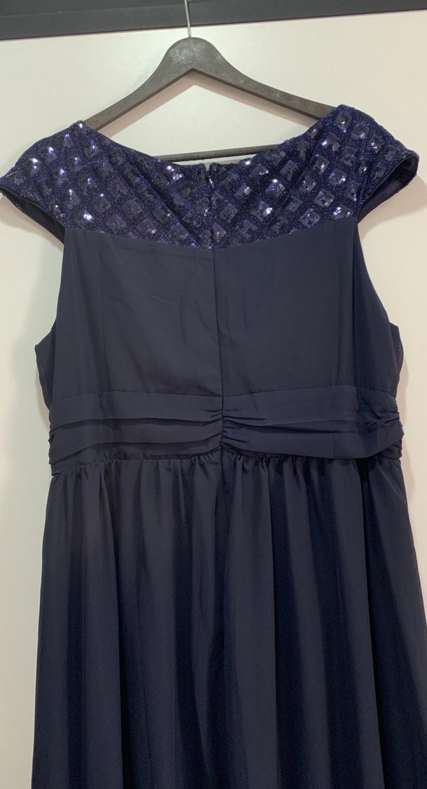 Lacivert Drapeli Uzun Abiye Elbise - Görsel 5